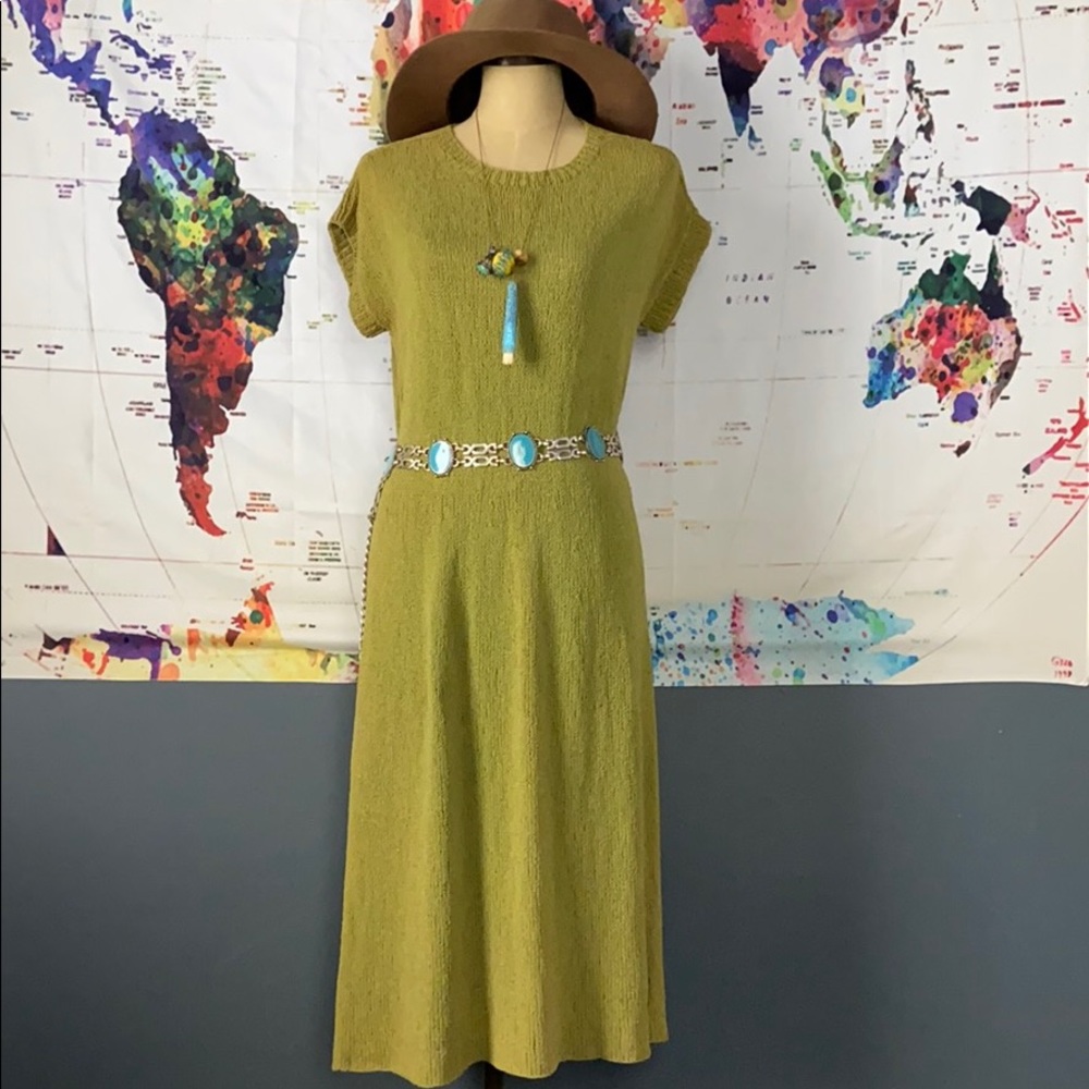 Vintage lagenlook lime green sweater dress Gundrun